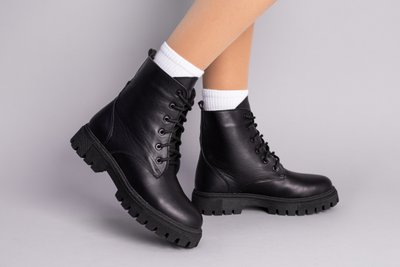 Фото Ботинки женские кожаные черного цвета на шнурках, демисезонные 6700-1д/38 1