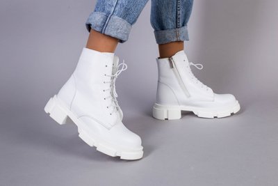 Фото Ботинки женские кожаные белого цвета на шнурках и с замком 5551-3д/39 1