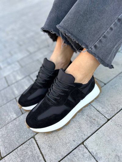 Czarne zamszowe sneakersy damskie z wstawkami z tkaniny przeciwdeszczowej 41 (26.5 cm)