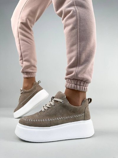Sneakersy damskie zamszowe beżowe na białej podeszwie 39 (25.5 cm)