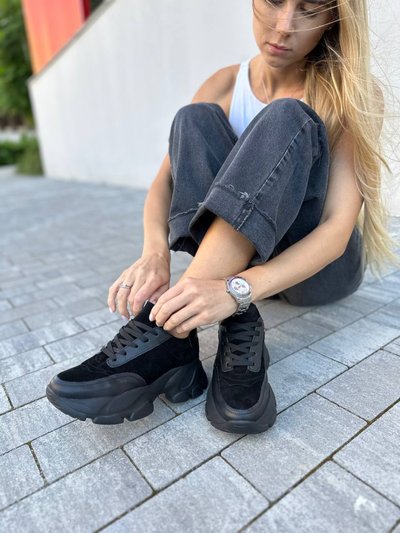 Кросівки жіночі замшеві чорні зі вставками шкіри 41 (26.5 см)