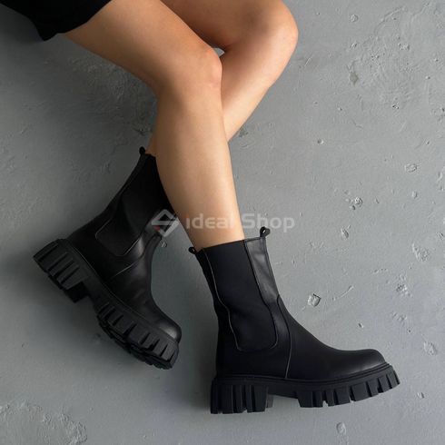 Фото Челси женские кожаные черные высокие демисезонные 5500д/36 2