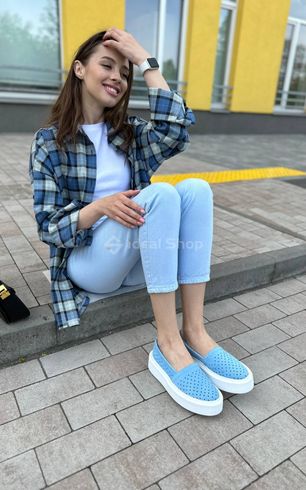 Фото Сліпони жіночі з нубуку блакитного кольору з перфорацією 9201-1/36 5