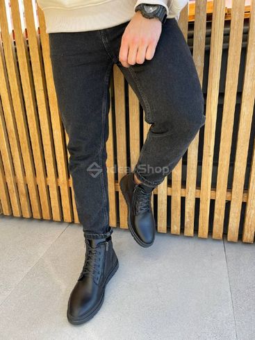 Фото Ботинки мужские кожаные черного цвета на меху 8025з/40 8