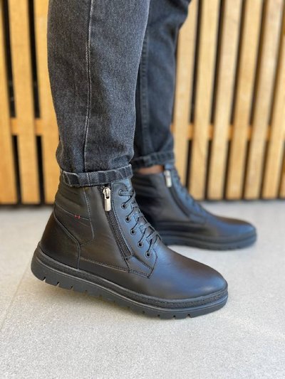 Фото Ботинки мужские кожаные черного цвета на меху 8025з/40 1