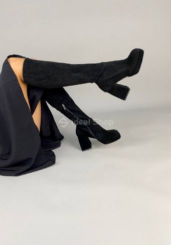 Фото Сапоги-чулки женские замшевые черные на каблуках демисезонные 9948д/37 7