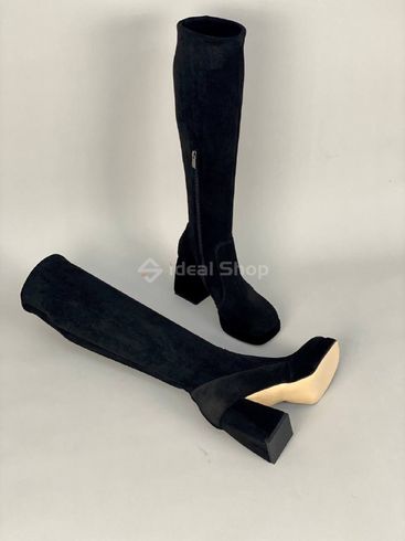 Фото Сапоги-чулки женские замшевые черные на каблуках демисезонные 9948д/37 10