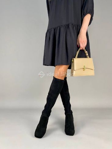 Фото Сапоги-чулки женские замшевые черные на каблуках демисезонные 9948д/37 2