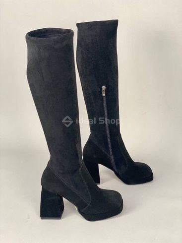 Фото Сапоги-чулки женские замшевые черные на каблуках демисезонные 9948д/37 8