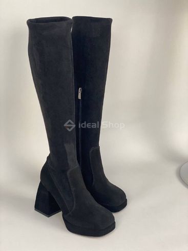 Фото Сапоги-чулки женские замшевые черные на каблуках демисезонные 9948д/37 9