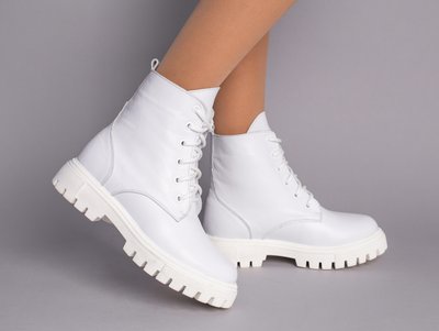 Фото Ботинки женские кожаные белые на шнурках демисезонные 6700д/36 1