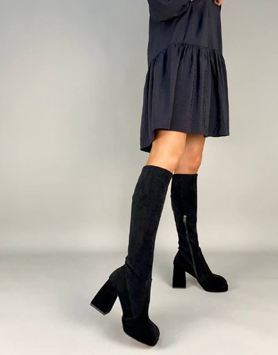 Фото Сапоги-чулки женские замшевые черные на каблуках демисезонные 9948д/37 1