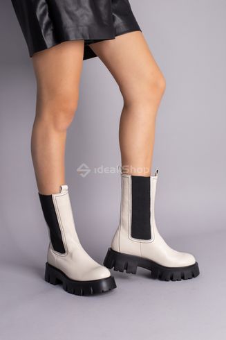 Фото Ботинки женские кожаные бежевого цвета на резинке, зимние 5924-1з/36 2