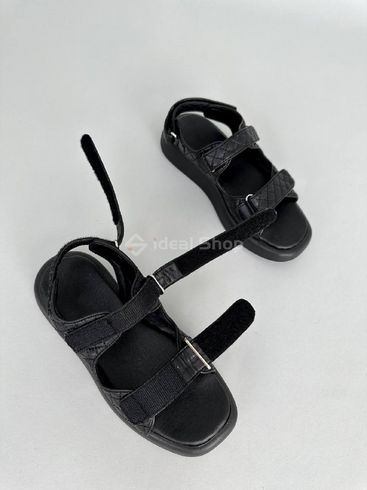 Foto Damskie czarne skórzane sandały pikowane z rzepem 8528/37 15