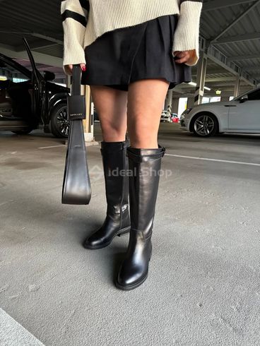 Фото Сапоги женские кожаные черные на низком ходу демисезонные 8551д/36 2