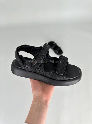 Foto Damskie czarne skórzane sandały pikowane z rzepem 8528/37 14