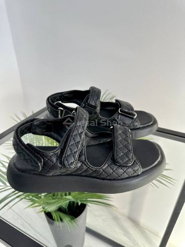 Foto Damskie czarne skórzane sandały pikowane z rzepem 8528/37 12