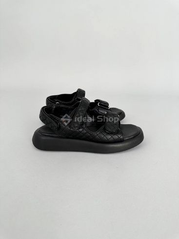 Фото Босоножки женские кожаные черного цвета стеганые на липучках 8528/37 10