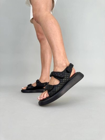Foto Damskie czarne skórzane sandały pikowane z rzepem 8528/37 1