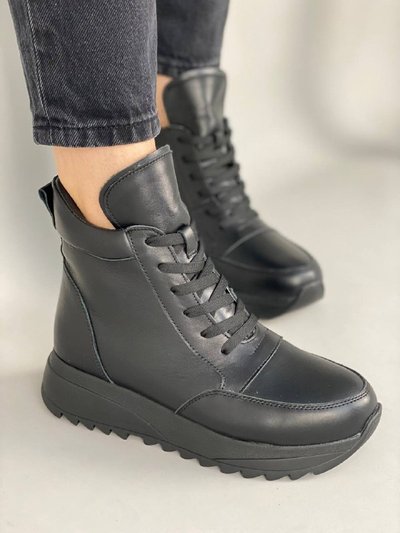Damskie skórzane sneakersy zimowe w kolorze czarnym 40 (26 cm)