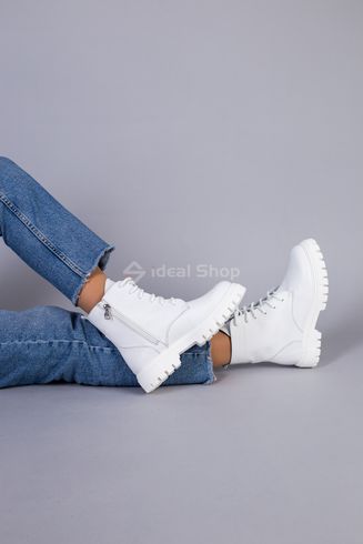 Фото Ботинки женские кожаные белые, на шнурках и с замком, на байке 6701д/36 6