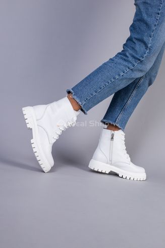 Фото Ботинки женские кожаные белые, на шнурках и с замком, на байке 6701д/36 4