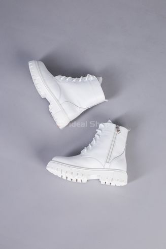 Фото Ботинки женские кожаные белые, на шнурках и с замком, на байке 6701д/36 13