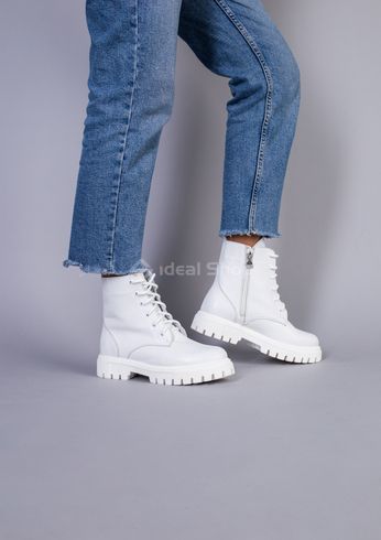 Фото Ботинки женские кожаные белые, на шнурках и с замком, на байке 6701д/36 2