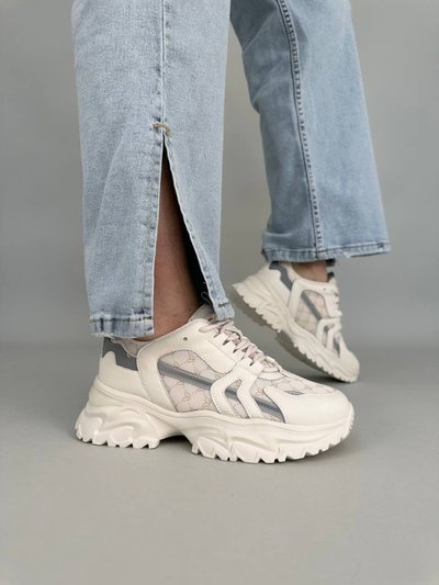 Skórzane białe sneakersy damskie z tekstylnymi wstawkami 37 (23,5 cm)
