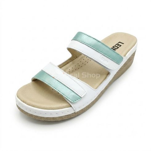 Фото Шлепанцы кожаные женские Leon 410, бирюзовые 410-turquoise 39 4