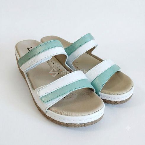 Фото Шлепанцы кожаные женские Leon 410, бирюзовые 410-turquoise 39 2