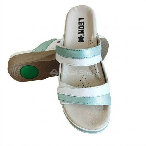 Фото Шлепанцы кожаные женские Leon 410, бирюзовые 410-turquoise 39 6