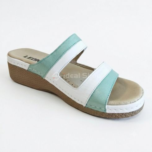Фото Шлепанцы кожаные женские Leon 410, бирюзовые 410-turquoise 39 5