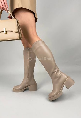 Фото Сапоги женские кожаные бежевого цвета на каблуке демисезонные 8956-1д/36 3