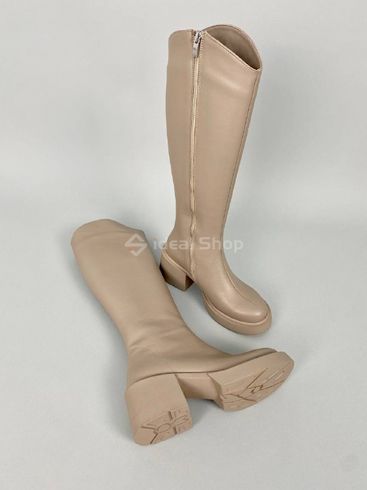 Фото Сапоги женские кожаные бежевого цвета на каблуке демисезонные 8956-1д/36 11