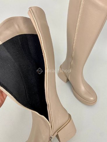 Фото Сапоги женские кожаные бежевого цвета на каблуке демисезонные 8956-1д/36 12