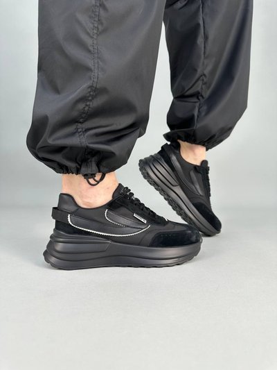 Czarne nylonowe sneakersy damskie ze skórzanymi i zamszowymi wstawkami 37 (23,5 cm)
