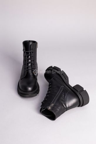 Фото Черевики жіночі шкіряні чорні на шнурках і з замком 5551д/36 7