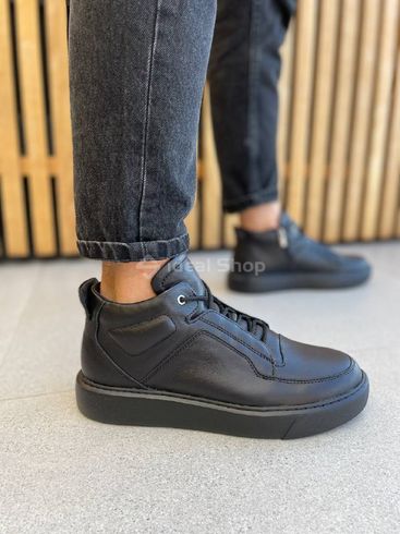 Фото Ботинки мужские кожаные черные на меху 8024з/40 2