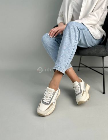 Кросівки жіночі шкіряні білі зі вставками замші та нейлону 38 (24 см)