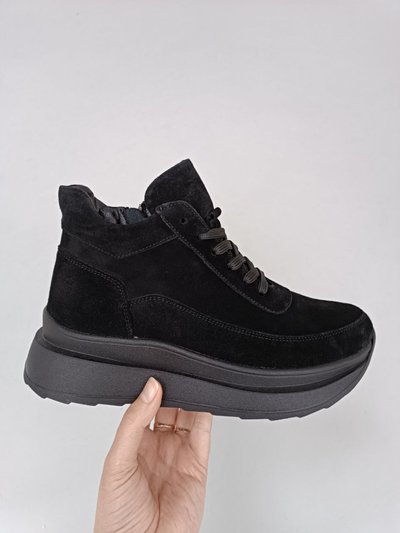 Кросівки жіночі замшеві чорні чорні зимові 41 (26.5 см)