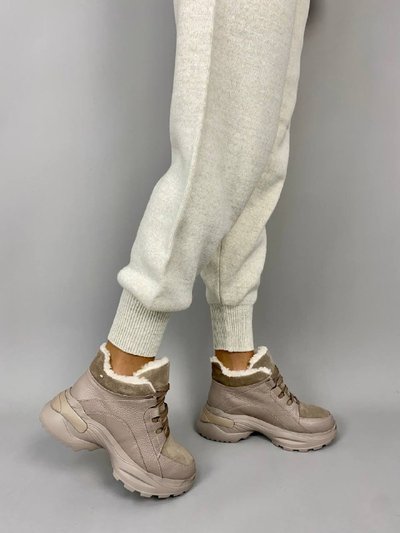 Damskie skórzane beżowe sneakersy zimowe z zamszową wstawką 36 (23 cm)