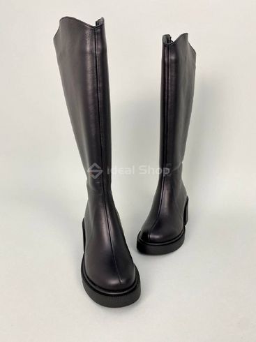 Фото Сапоги женские кожаные черного цвета на каблуке демисезонные 8956д/36 8