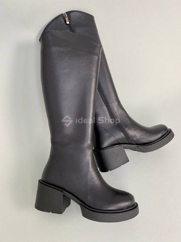 Фото Сапоги женские кожаные черного цвета на каблуке демисезонные 8956д/36 9