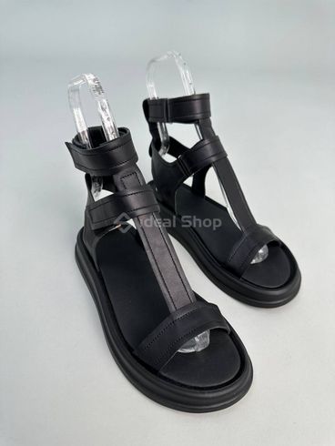 Foto Czarne skórzane sandały damskie na niskim obcasie 5513/36 14