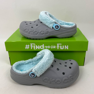 Крокси Baya Lined Fuzz Strap Grey/Ice Blue, розмір 36