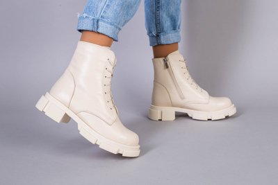 Фото Ботинки женские кожаные молочного цвета на шнурках и с замком 5551-2д/41 1