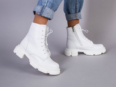 Фото Ботинки женские кожаные белого цвета на шнурках и с замком 5551-3д/36 1