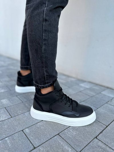 Foto Męskie skórzane buty wielosezonowe w kolorze czarnym z białą podeszwą 2401д/40 1