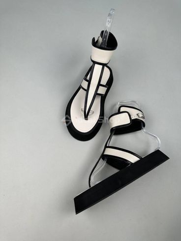 Foto Skórzane sandały damskie mleczne z czarnymi wstawkami 9800-1/36 11